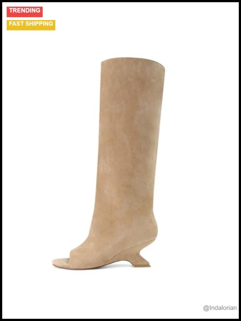 Suede Peep Toe Knee High Wedge Heel Pull On Boots for Women